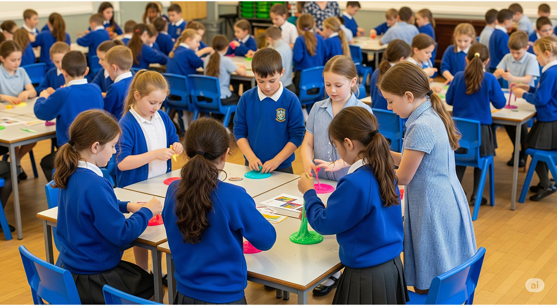 Children engaged in creative activities at Kaimhill Primary School's after-school club, provided by Community Link Childcare in Aberdeen.