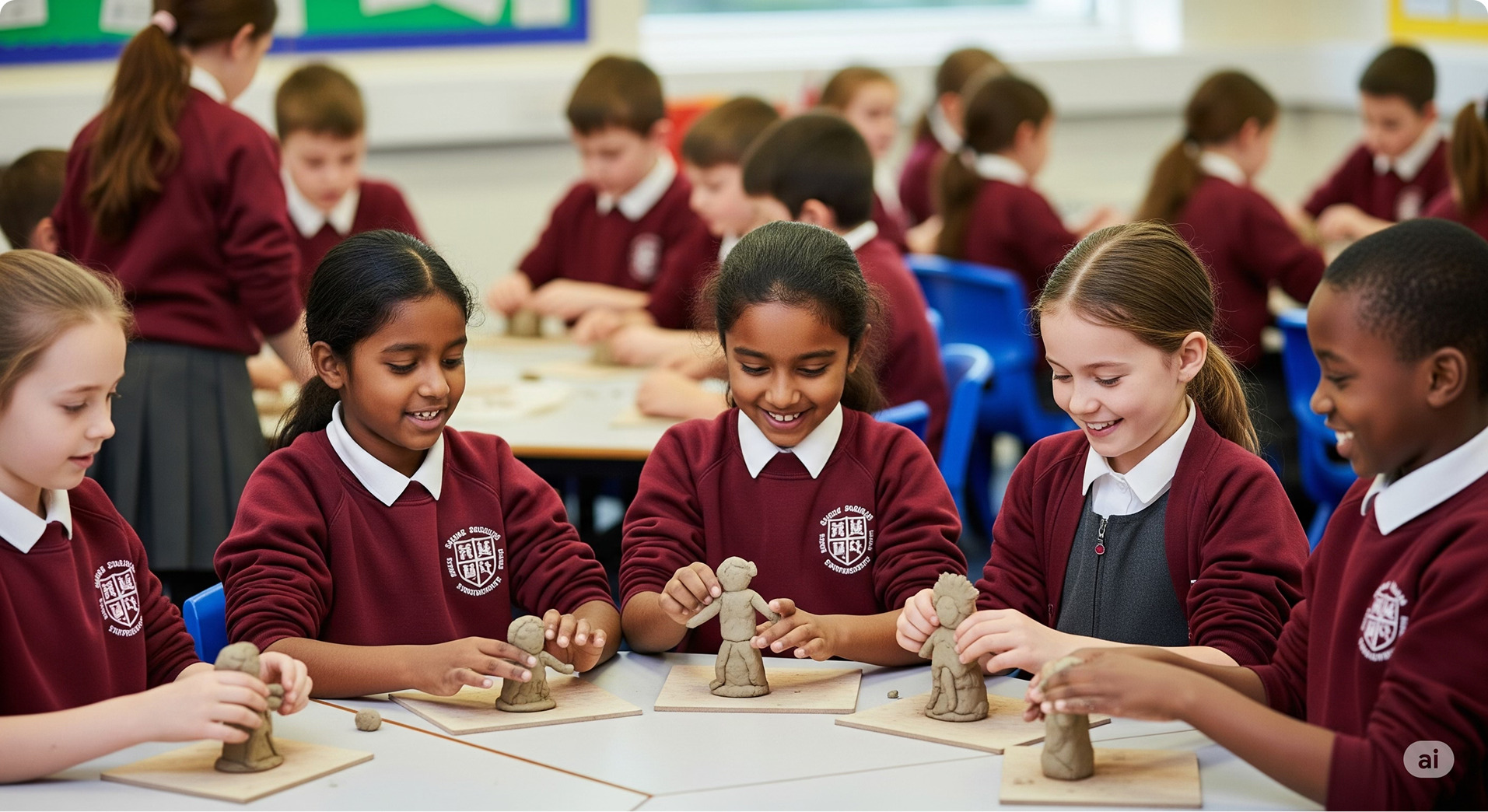 Children engaged in clay modelling during the after-school and breakfast club at Skene Square Primary School in Aberdeen, supported by Community Link Childcare.